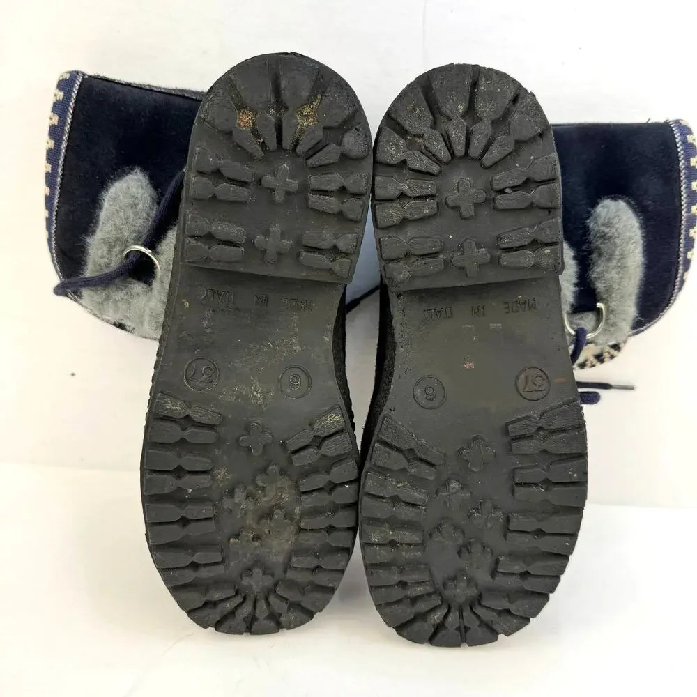 Blue & Gray Fur Lined & Detailed Suede Lace Up Ankle Snow Boots | Women's‎ 6